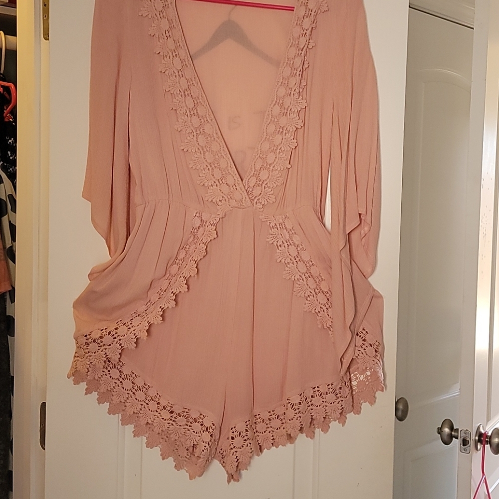 Blush lace trimmed romper